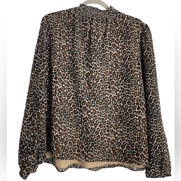J. Crew Leopard Print Chiffon Long Sleeved Mock Neck Blouse - Picture 1 of 6
